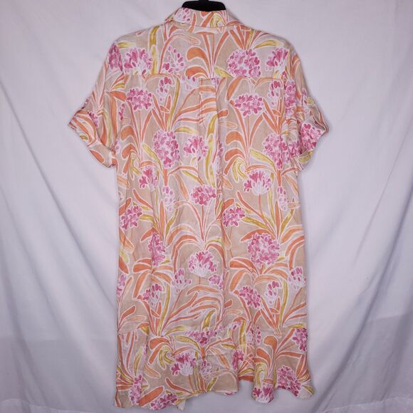 J Mclaughlin Linen Dress Medium Floral Beach Getaway Popover - Picture 5 of 11